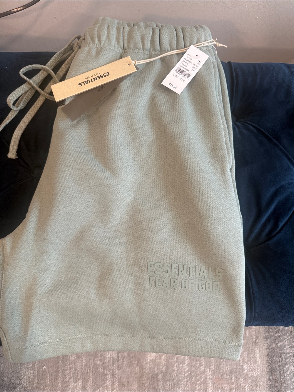 Essentials Sage Green Embossed Logo Sweat Shorts